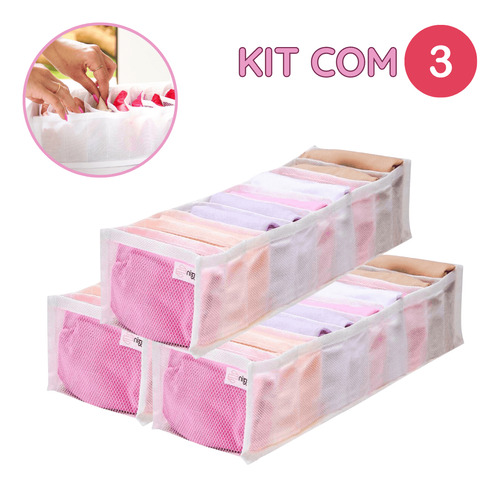 Kit 3 Colmeia Organizadora Gaveta Tela P/ Calcinha 30 Nichos