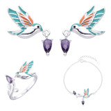 Set Cadena Aros Pulsera Colibri Cubic Violeta Zircon Mujer