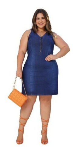 Vestido Jeans Feminina Regata Plus Size Moda Blogueira 