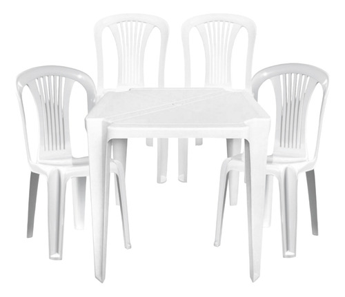  Conjunto 1 Mesa 4 Cadeira Plásticas Bar Festa Jantar Branca