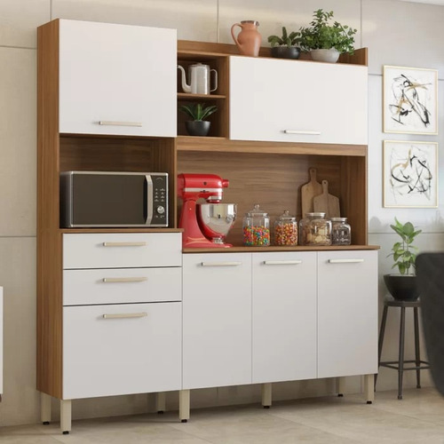 Cozinha Compacta Select 6 Portas 2 Gav. Cor Amêndola/branco