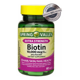 Biotina 10.000 Mcg Plus Keratina Spring Valley®  60 Tablets Sabor N/a