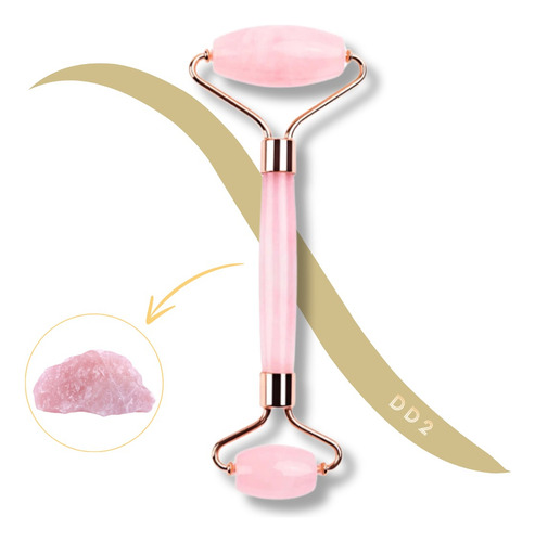 Masajeador Doble Rodillos Piedra Cuarzo Rosa Facial Corporal