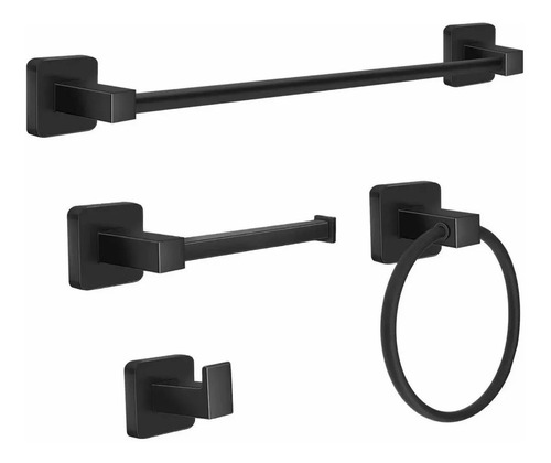 Set De Accesorios Para Baño 4 Piezas  Aluminio  Negro Mate