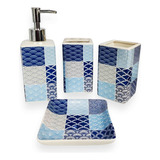 Set Baño Accesorios Dispenser Jabonera Cepillo Cerámica Bz3