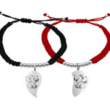 2 Pulseras Bolitas Pareja Stitch Chico Plata 925 Roja-negra