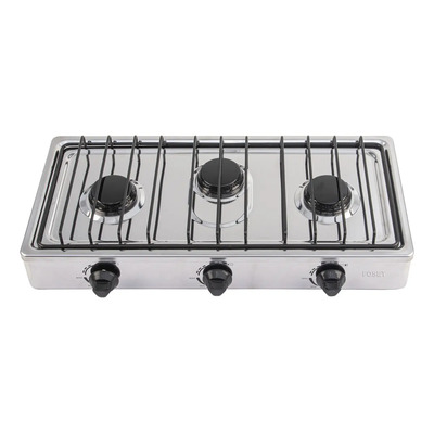 Parrilla de gas LP Foset 3 quemadores con encendido manual, acero inoxidable y válvula de seguridad – Sobreponer, ideal para cocina en casa o negocio Modelo PAGA-3X | Meses sin interés