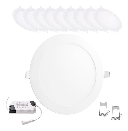 Kit 10 Painel Plafon Led 24w Redondo Embutir Branco Frio