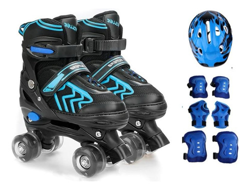 Patins Quad Lindo Tam. Ajustável + Kit Proteção Rodinhas Led