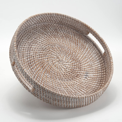 Coffee Table Tray Round Rattan Ottoman Tray Woven Serving T.