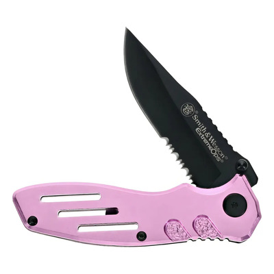 Navaja Táctica Smith & Wesson Extreme Ops Rosa Filo Liso y Dentado | Meses sin interés