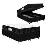 Cama Box Baú Casal Bipartido + Colchão D33 One Face - Preto