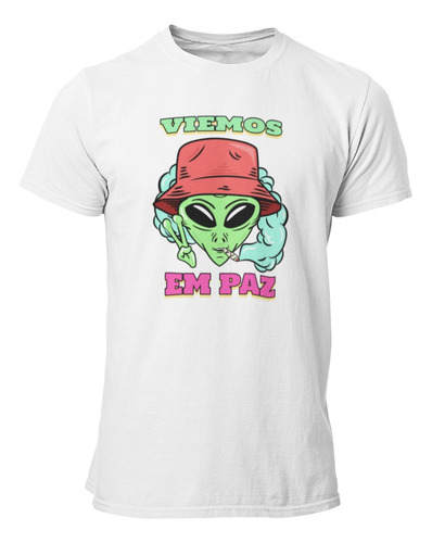 Camisa Camiseta Estampada Alien Viemos Paz Cannabis Maconha