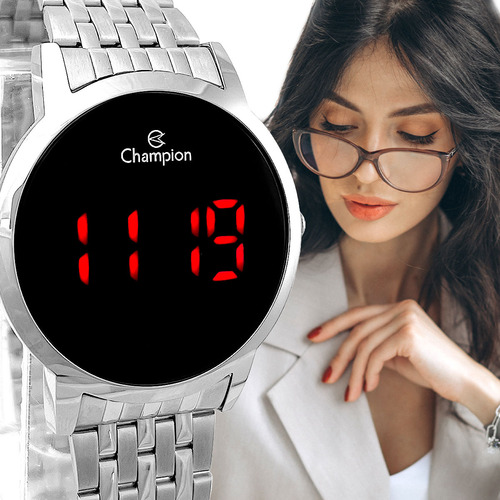 Relogio Feminino Digital Champion De Pulso Elegante Prata