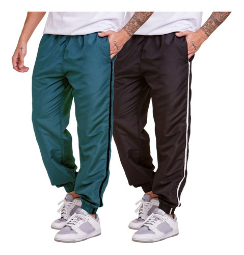 Kit 2 Calça Masculina Tactel Punho Jogger