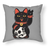 Almofada Arte Gato Preto Cranio Rock Decoração