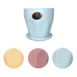 Macetero De Ceramica Con Plato Pack De 3 Color Variados Liso