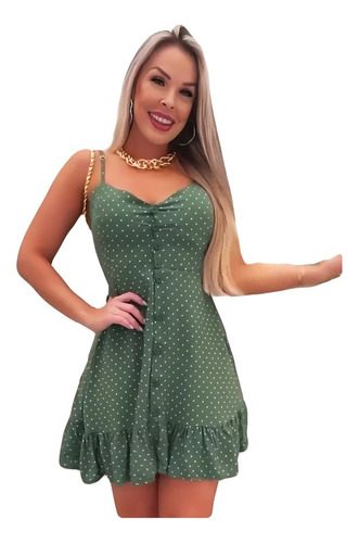 Vestido Curto Feminino Botões Babado Verão Alcinha Soltinho