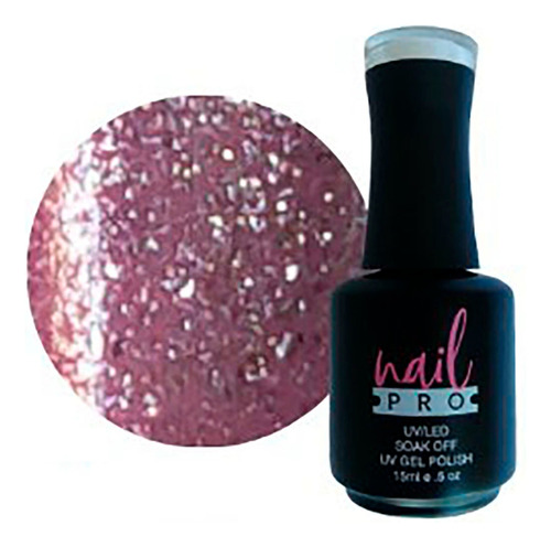 Gel Color Esmaltado Permanente Nail Pro 205 Glitter Rosado