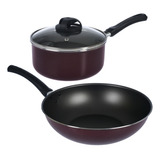 Cacerola 18 Con Tapa Vidrio + Wok 28 Cms Domo Teflon Dolli I