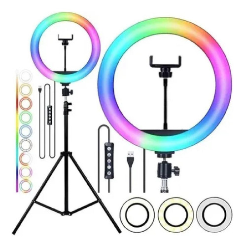 Ring Light Rgb Colorido 10 Polegadas 26cm Com Tripe 2 Metros