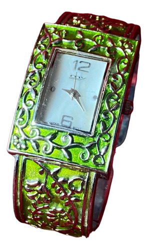 Antiguo Reloj Pulsera De Dama Verde Floreado