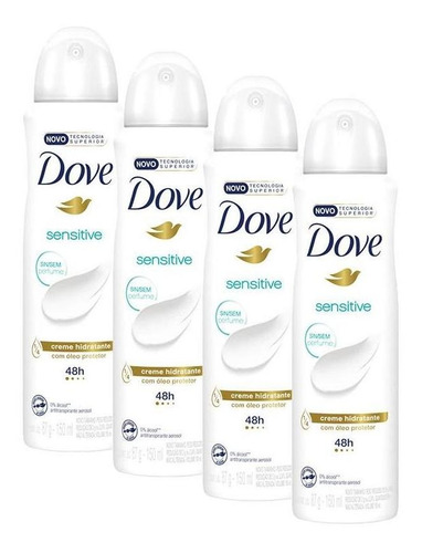 Kit 4 Desodorantes Dove Sensitive Sem Perfume 150ml