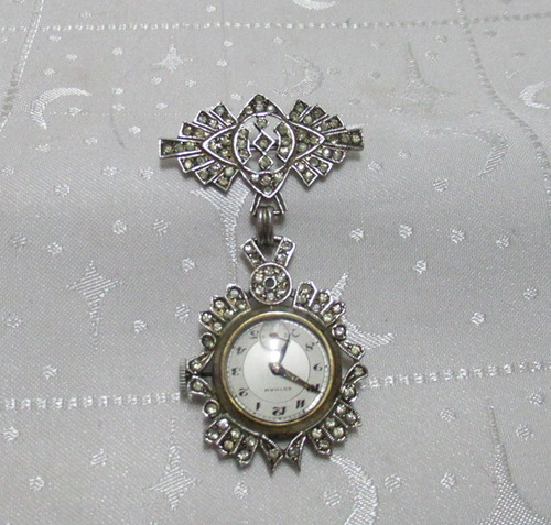 Antiguo Prendedor Plata 925 Reloj Chatelaine Gotham A Cuerda