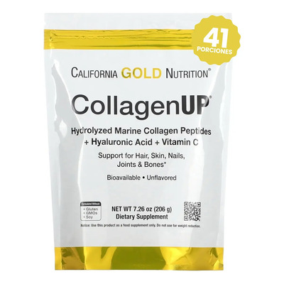 California Gold Nutrition Colágeno Hidrolizado Marino Ácido Hialurónico Vitamina C 206g Sin Sabor | Meses sin interés