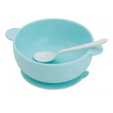 Tigela Silicone Infantil Com Colher Ventosa - Azul