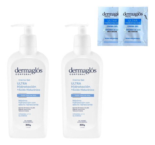  Pack X2 Dermaglos Crema Hidratante Acido Hialuronico 300gra