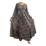 Vestido Boho Largo Manga Larga Seda Hindú Fiesta