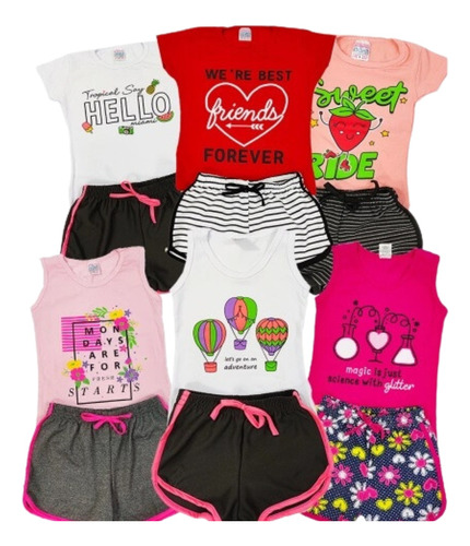 Conjunto Criança Infantil Menina 1 Blusa + 1 Short Promoção