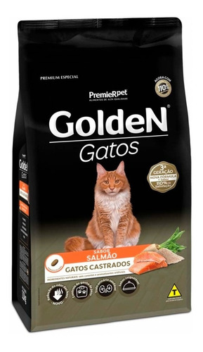Alimento Golden Premium Especial Castrados Para Gato Adulto Sabor Salmão Em Sacola De 3kg