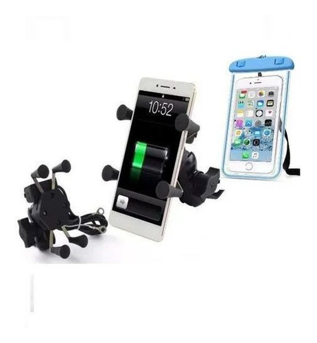 Suporte Garra Para Celular Moto Carregador Usb + Capinha 