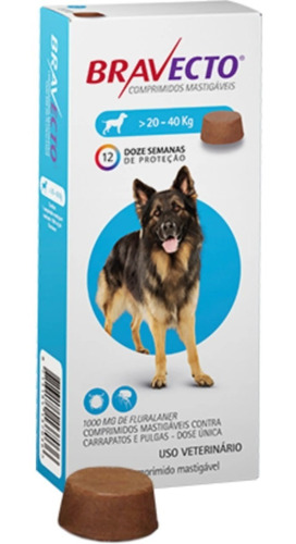  Bravecto Comprimido P/ Cães Anti Pulga 20 A 40kg 1000mg