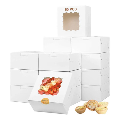60 Cajas Cartón De Alimento Pastel Postre Con Ventana Blanca, Cajas De Cartón De Panadería, Mini Box Con Pegatinas Para Dulces, Empaquetar Para Donas, Regalos, Pan, Comida, Galletas, 10 X 10 X 6.5cm | MercadoLibre