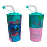 Vasos Plastico Stitch 30 Piezas Tapa Popote