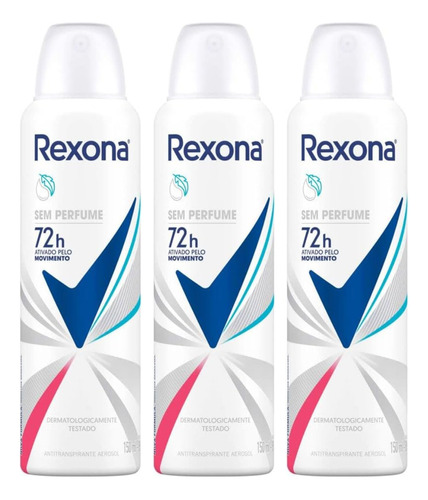 Kit 3 Desodorante Rexona Feminino Sem Perfume 72h 150ml