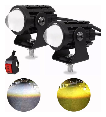 2 Faros Luces Led Auxiliares Doble Color Lupa Para Moto Auto