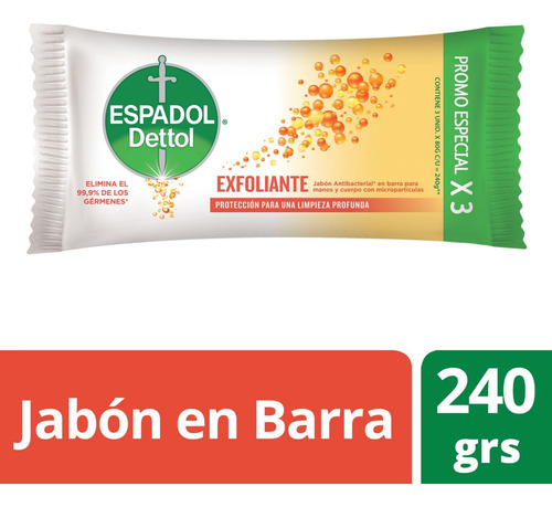 Jabon En Barra Espadol Dettol Exfoliante 3 Unidades X 80 Gr