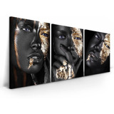 Quadro Mulheres Negras 180x90 Cm Canvas Maquiagem Dourada