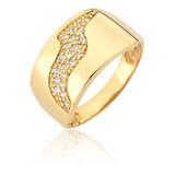 Anel De Ouro Feminino Cravejado Zircônia Grande 18k A208