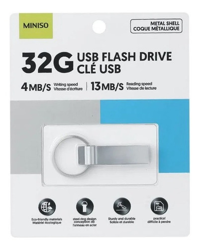 Memoria Usb De 32 Gb Miniso Flash Plateada 4.7x1.2 Cm 32 Gb