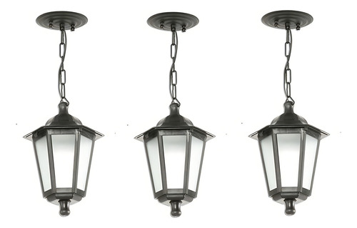 3 Pendente Colonial Vintage Preto 58cm Externo Jardim Sacada Acl19 110v/220v (bivolt)