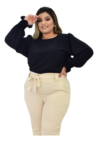 Blusa Feminina Plus Size Camisa Social Manga Moda Elegante