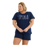 Pijama Verão Feminino Plus Size De Algodão Inspira Azul
