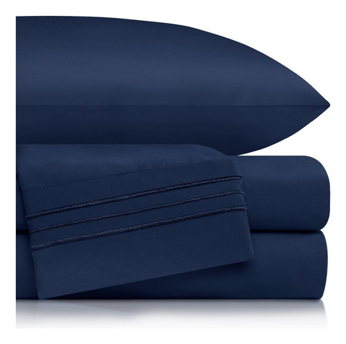 Sábanas Bordadas Individual - Real Textil- 2000 Collection Diseño De La Tela Azul Marino