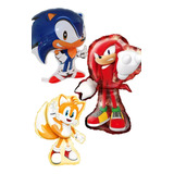 Globos Sonic Tails Y Knuckes + Número Gigante Plateado