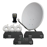 Kit 3 Receptor Digital Vt1000 Visiontec - Antena Lnbf Cabo